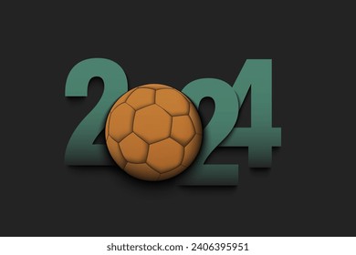 New Year numbers 2024 and handball ball on an isolated background. Creative design pattern for greeting card, banner, poster, flyer, party invitation, calendar. Vector illustration