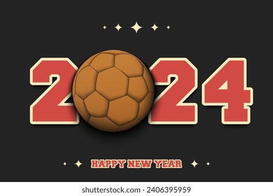 New Year numbers 2024 and handball ball on an isolated background. Creative design pattern for greeting card, banner, poster, flyer, party invitation, calendar. Vector illustration