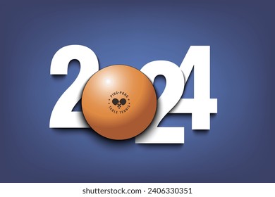 New Year numbers 2024 and ping-pong ball on an isolated background. Creative design pattern for greeting card, banner, poster, flyer, party invitation, calendar. Vector illustration