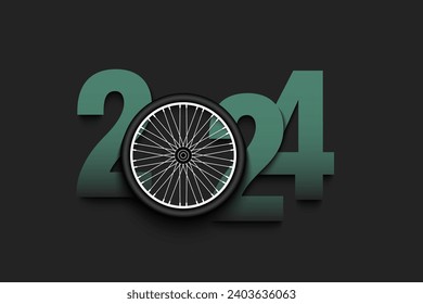 New Year numbers 2024 and wheel bike on an isolated background. Creative design pattern for greeting card, banner, poster, flyer, party invitation, calendar. Vector illustration