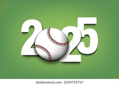 New Year numbers 2025 and baseball ball on an isolated background. Creative design pattern for greeting card, banner, poster, flyer, party invitation, calendar. Vector illustration