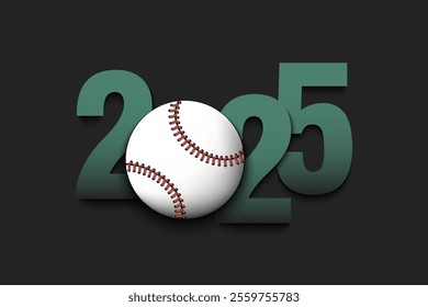 New Year numbers 2025 and baseball ball on an isolated background. Creative design pattern for greeting card, banner, poster, flyer, party invitation, calendar. Vector illustration