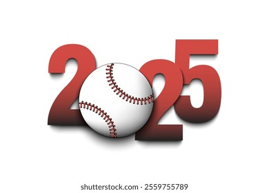 New Year numbers 2025 and baseball ball on an isolated background. Creative design pattern for greeting card, banner, poster, flyer, party invitation, calendar. Vector illustration