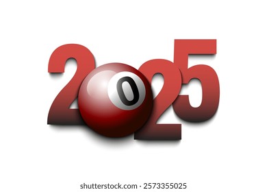 New Year numbers 2025 and billiard ball on an isolated background. Creative design pattern for greeting card, banner, poster, flyer, party invitation, calendar. Vector illustration