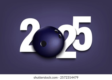 New Year numbers 2025 and bowling ball on an isolated background. Creative design pattern for greeting card, banner, poster, flyer, party invitation, calendar. Vector illustration