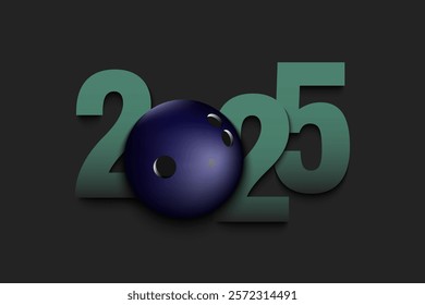 New Year numbers 2025 and bowling ball on an isolated background. Creative design pattern for greeting card, banner, poster, flyer, party invitation, calendar. Vector illustration