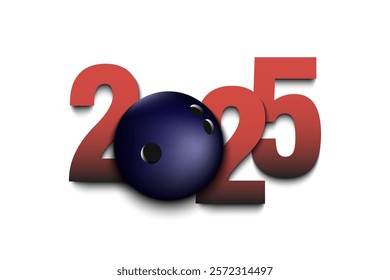 New Year numbers 2025 and bowling ball on an isolated background. Creative design pattern for greeting card, banner, poster, flyer, party invitation, calendar. Vector illustration