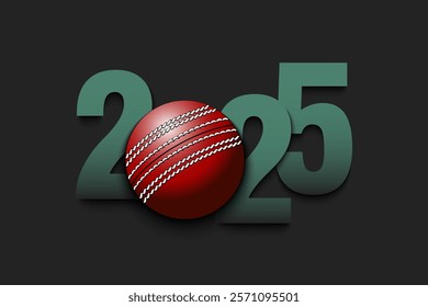 New Year numbers 2025 and cricket ball on an isolated background. Creative design pattern for greeting card, banner, poster, flyer, party invitation, calendar. Vector illustration