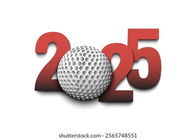 New Year numbers 2025 and golf ball on an isolated background. Creative design pattern for greeting card, banner, poster, flyer, party invitation, calendar. Vector illustration