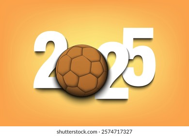 New Year numbers 2025 and handball ball on an isolated background. Creative design pattern for greeting card, banner, poster, flyer, party invitation, calendar. Vector illustration