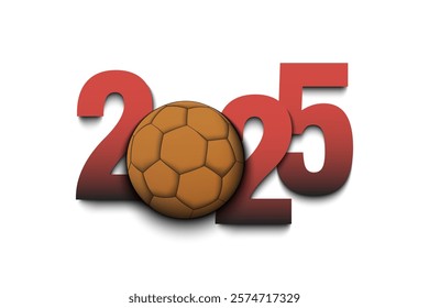 New Year numbers 2025 and handball ball on an isolated background. Creative design pattern for greeting card, banner, poster, flyer, party invitation, calendar. Vector illustration