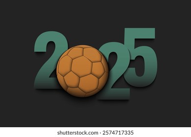 New Year numbers 2025 and handball ball on an isolated background. Creative design pattern for greeting card, banner, poster, flyer, party invitation, calendar. Vector illustration