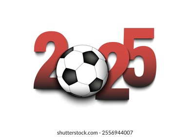 New Year numbers 2025 and soccer ball on an isolated background. Creative design pattern for greeting card, banner, poster, flyer, party invitation, calendar. Vector illustration