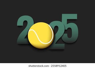 New Year numbers 2025 and tennis ball on an isolated background. Creative design pattern for greeting card, banner, poster, flyer, party invitation, calendar. Vector illustration