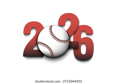 Números de año Nuevo 2026 y pelota de béisbol en un fondo aislado. Patrón creativo del diseño para la tarjeta de felicitación, Anuncio, cartel, volante, invitación del partido, calendario. Ilustración vectorial