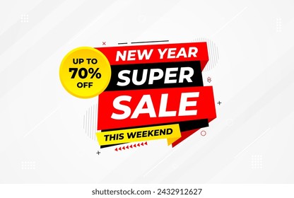 New Year Offer Sale Banner vector template. New Year Discount vector graphic element. Super shop label Promo design. Product opening festival background collection