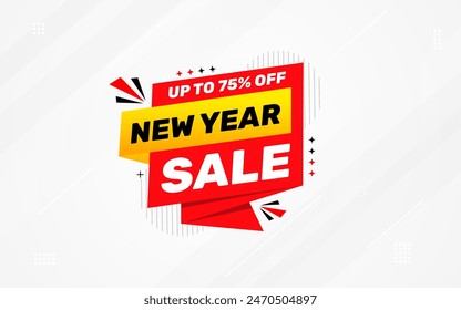 New Year Offer Sale Banner vector template. New Year Discount vector graphic element. Super shop label Promo design. Product opening festival background collection. 