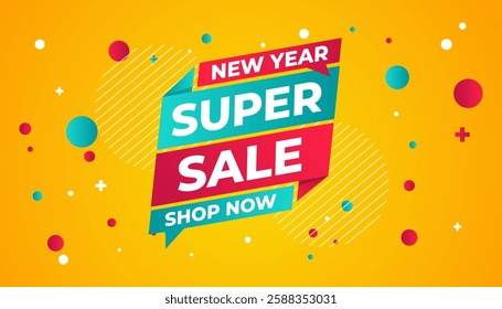 New Year Offer Sale Banner vector template. New Year Discount vector graphic element. Super shop label Promo design. Product opening festival background collection