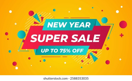 New Year Offer Sale Banner vector template. New Year Discount vector graphic element. Super shop label Promo design. Product opening festival background collection