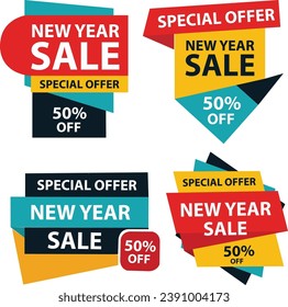 New Year Offers Icons vector art, diverse symbols representing promotions, discounts, and deals, perfect for festive marketing and sales designs.