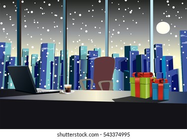 New year in the office in the city