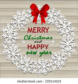 New Year on paper Cut on wood background