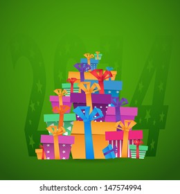 New year origami paper gift boxes 2014 celebration card