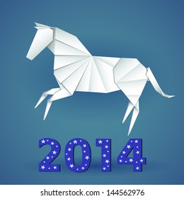 New year origami paper horse 2014 celebration card