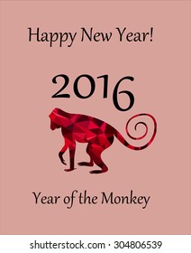 New year origami paper Monkey . 2016 celebration card