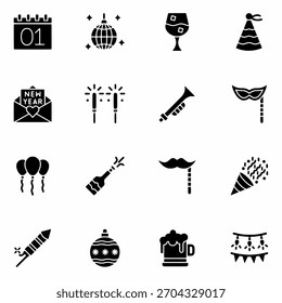 Conjunto de iconos de contorno de año Nuevo Iconos de línea de Festiva minimalista Colección