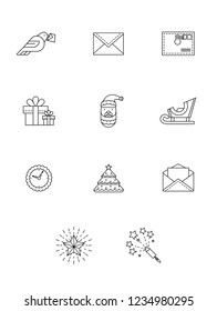 New Year outline icons set with festive symbols and elements on white background isolated vector illustration