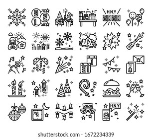 iconos vectoriales de esquema de año nuevo