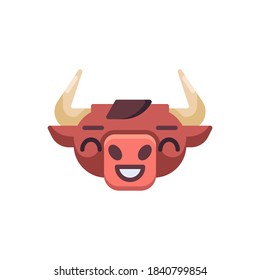 New year Ox emotion flat icon, vector sign, Happy bull emoji colorful pictogram isolated on white. Symbol, logo illustration. Flat style design