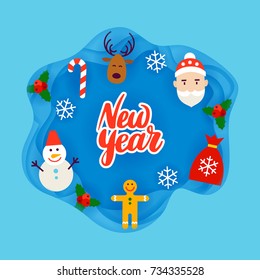 New Year Papercut Concept. Vector Illustration. Merry Christmas.