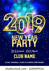 New Year Party backgrounds design / Flyer, Banner or Pamphlet for Happy New Year's 2019 Eve Party design