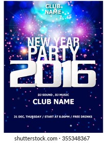 New Year Party backgrounds design / Flyer, Banner or Pamphlet for Happy New Year's 2016 Eve Party design
