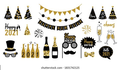 New Year party celebration. New year 2021 stickers. Vector
