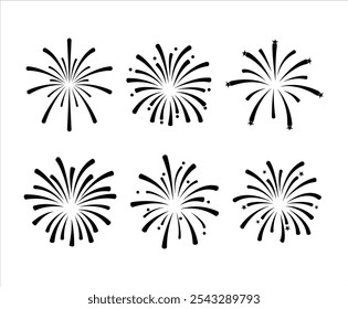 festa de ano novo fogos de artifício coleção vetorial, ilustração vibrante de fogos de artifício, coleção de ilustrações vetoriais fogos de artifício de feriado salpicos sobre fundo branco.