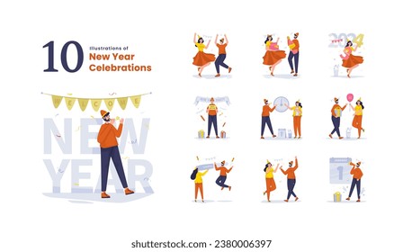 New year party celebration illustration set