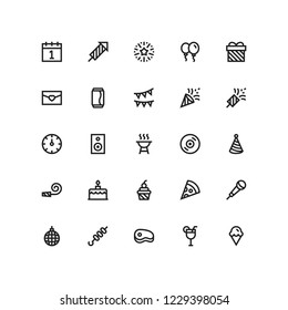 New Year, Party, Celebration, Outline Vector Icon Set