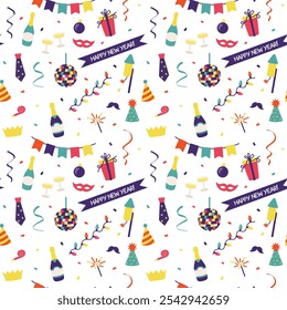 New year party celebration seamless pattern. 