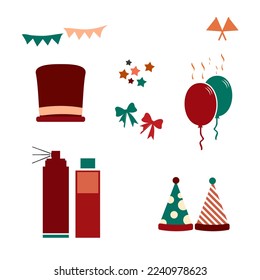 New Year Party Collections Icon. Hand drawn New Year Icon Set. New Year party celebration. New year stickers. Vector icon.
