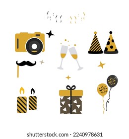 New Year Party Collections Icon. Hand drawn New Year Icon Set. New Year party celebration. New year stickers. Vector icon.