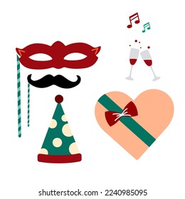 New Year Party Collections Icon. Hand drawn New Year Icon Set. New Year party celebration. New year stickers. Vector icon.