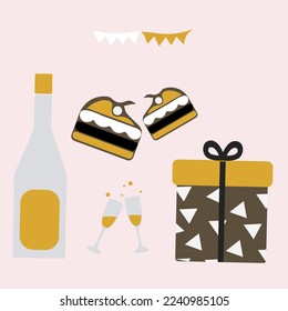 New Year Party Collections Icon. Hand drawn New Year Icon Set. New Year party celebration. New year stickers. Vector icon.
