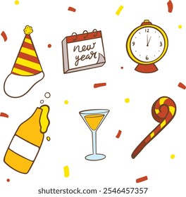 New Year party design elements and decoration set