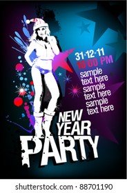 New Year Party design template with fashion girl and place for text.