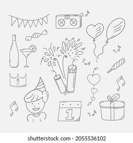 New Year Party Doodle Background in Black