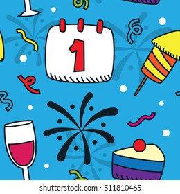 New year party doodle seamless pattern background