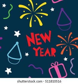 New year party doodle seamless pattern background